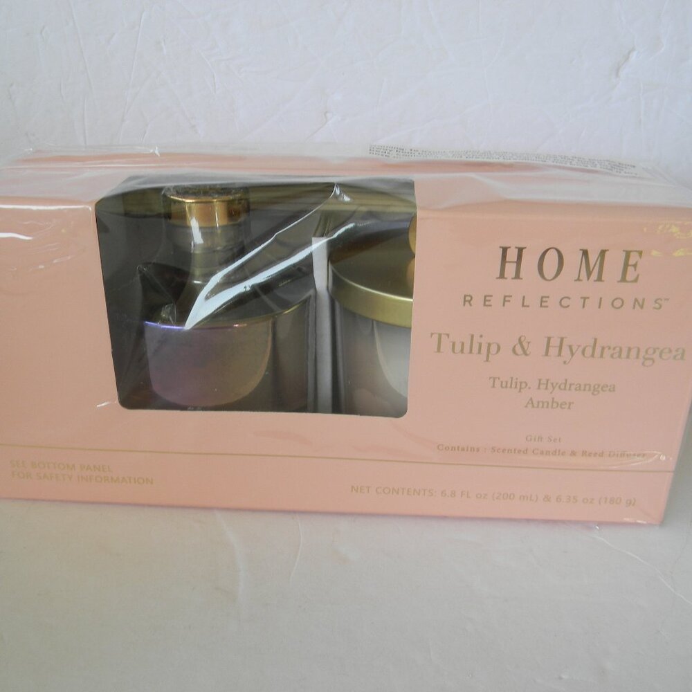 NEW NIB Home Reflections Tulip Hydrangea Candle and Diffuser Set GIFT